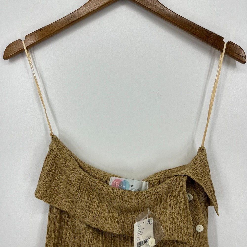Free People FP Beach Knit Tube Top Women's Size XS Beige Button New NWT - Picture 2 of 11